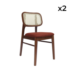 Chaise vintage bois d'hévéa et cannage (lot de 2) MANI