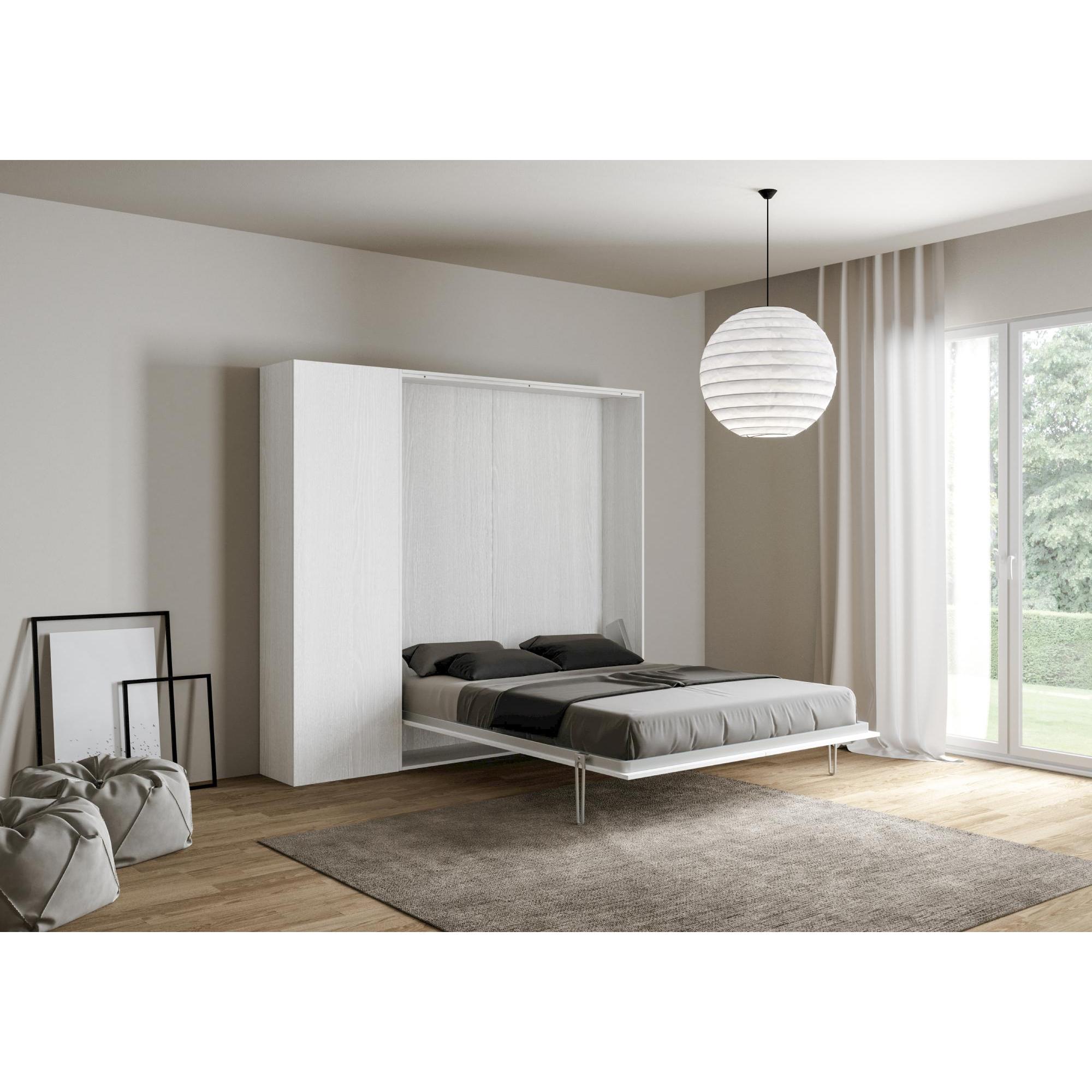 Cama abatible 120 vertical Kentaro con columna Fresno Blanco