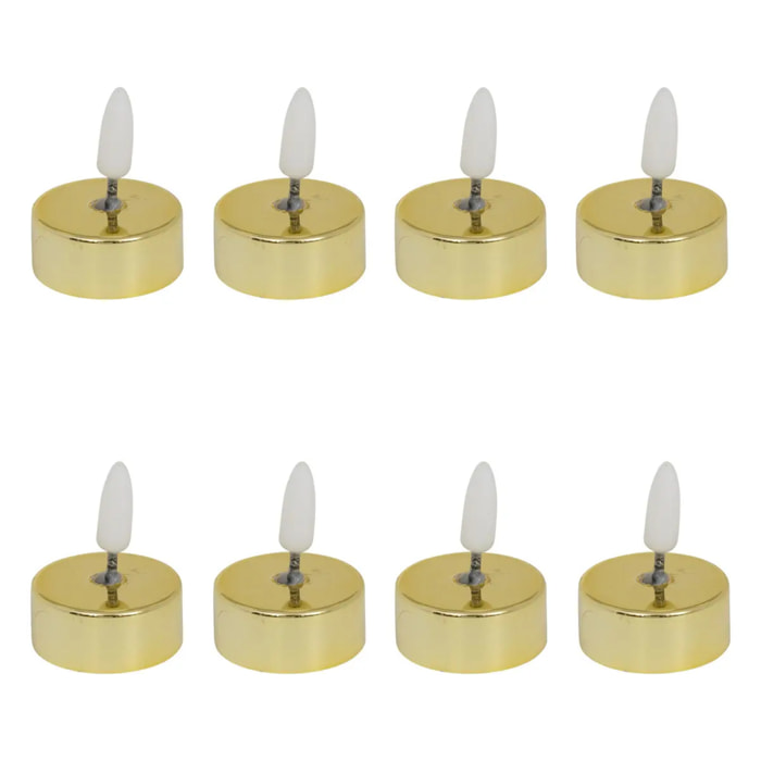 Lot de 8 bougies LED chauffe-plats D.5,5cm métal doré