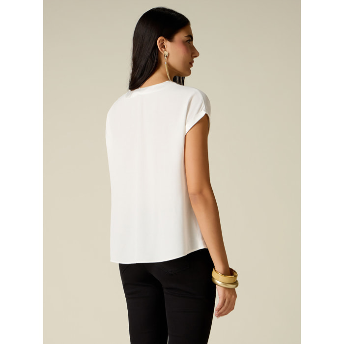 Oltre - Blusa in viscosa crêpe con scollo a V - Bianco