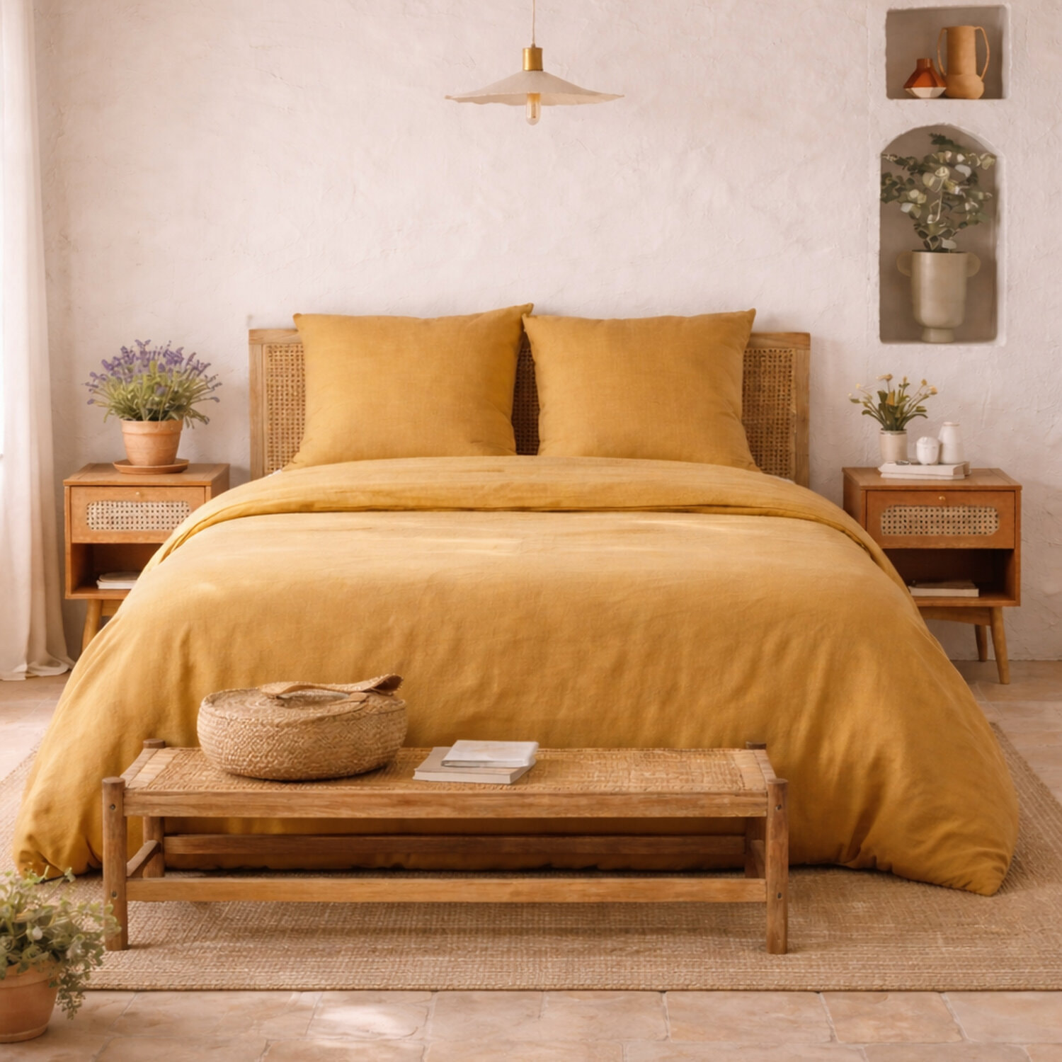 Parure housse de couette 3pcs 100% coton lavé vintage slub tajcamel