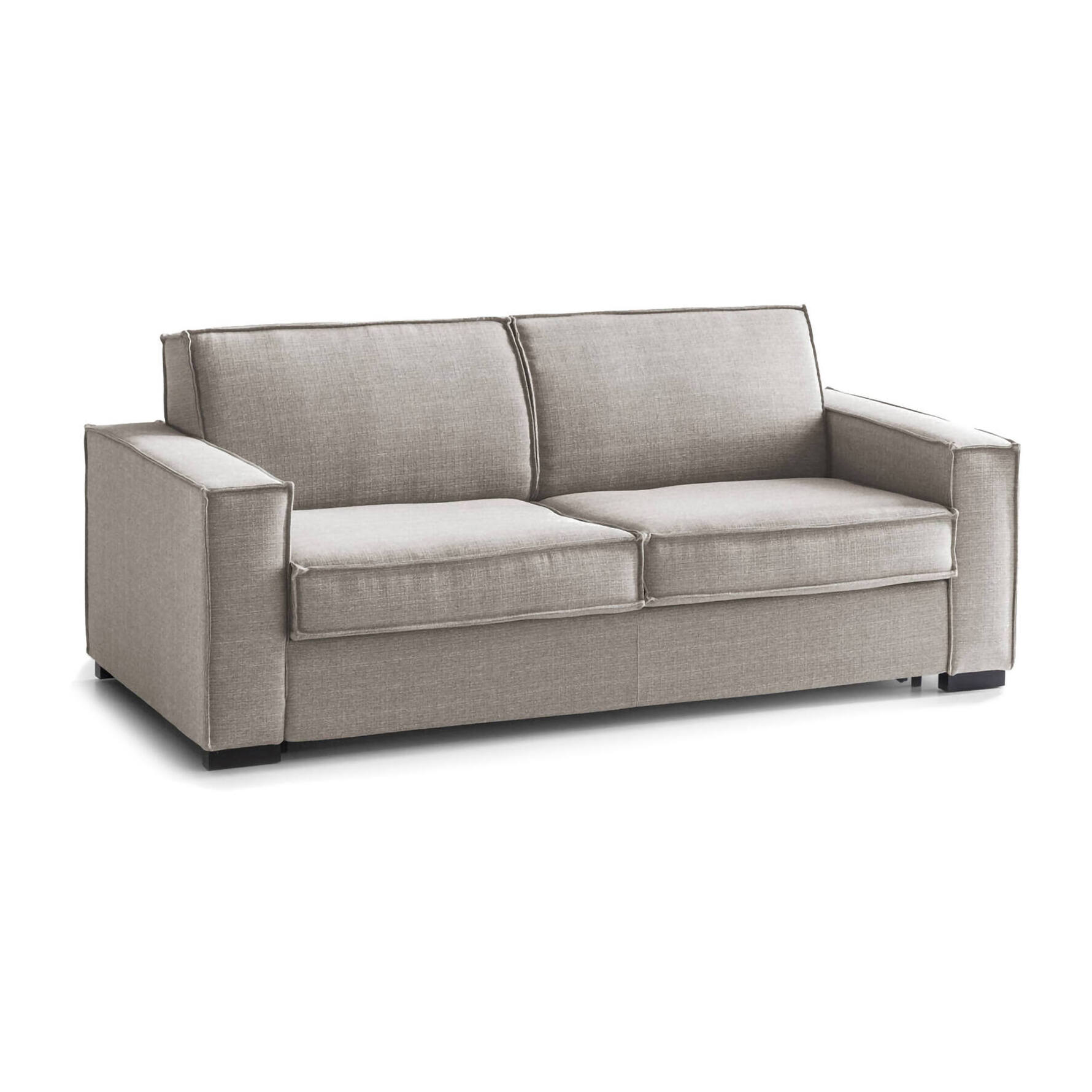 Divano letto 2 posti Amapola, Sofà Soggiorno apertura girevole, Tessuto imbottito, Braccioli standard, 100% Made in Italy, Cm 200x95h90, Tortora