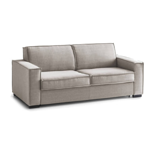 Divano letto 2 posti Amapola, Sofà Soggiorno apertura girevole, Tessuto imbottito, Braccioli standard, 100% Made in Italy, Cm 200x95h90, Tortora