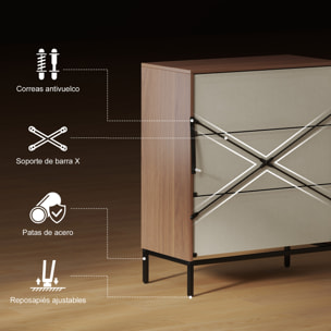 Cómoda con 3 Cajones de Tela, Cómoda para Dormitorio, Frentes con Patrón de Diamante, Cajonera para Salón, Oficina, Vestidor, Natural y Blanco