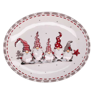 Centrotavola in ceramica con gnomi bianco cm30x25h2,5