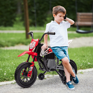 Moto Eléctrica para Niños de +3 Años, Moto Eléctrica Infantil con Batería 12V, Música, Velocidad 2,4-5 km/h y Ruedas Auxiliares Desmontables, Carga 30 kg, Rojo