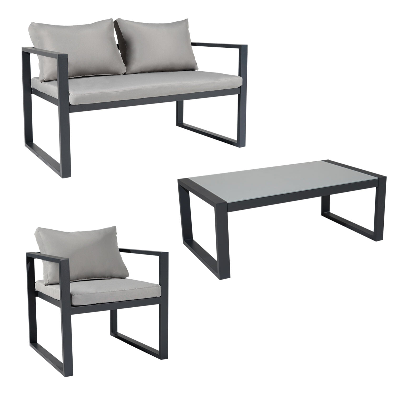 Salon de jardin IBIZA en tissu gris 4 places - aluminium anthracite