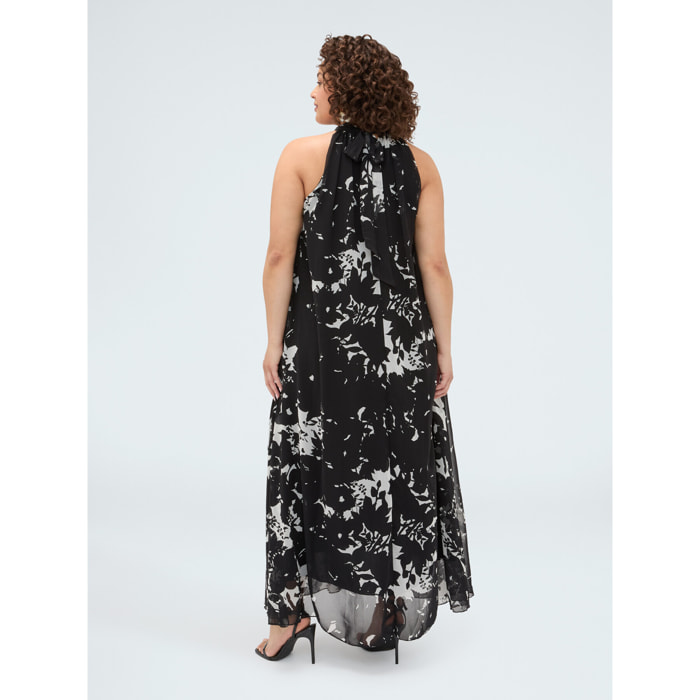 Fiorella Rubino - Vestito lungo Free stampa foliage - Nero