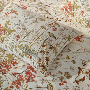 Lot de 2 taies percale de coton imprimé beige orange Erables automne