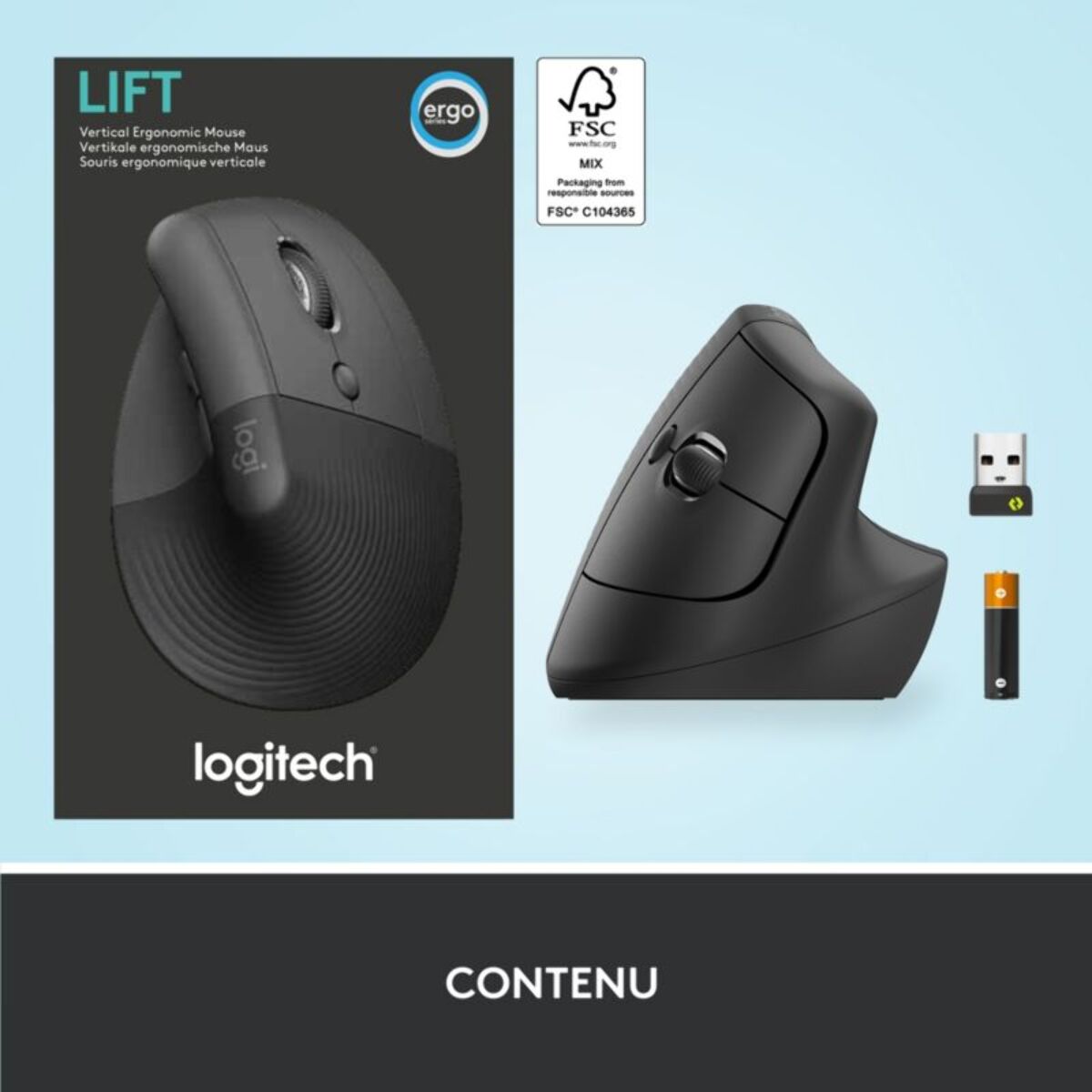 Souris sans fil LOGITECH Lift Ergonomique Silencieuse Graphite