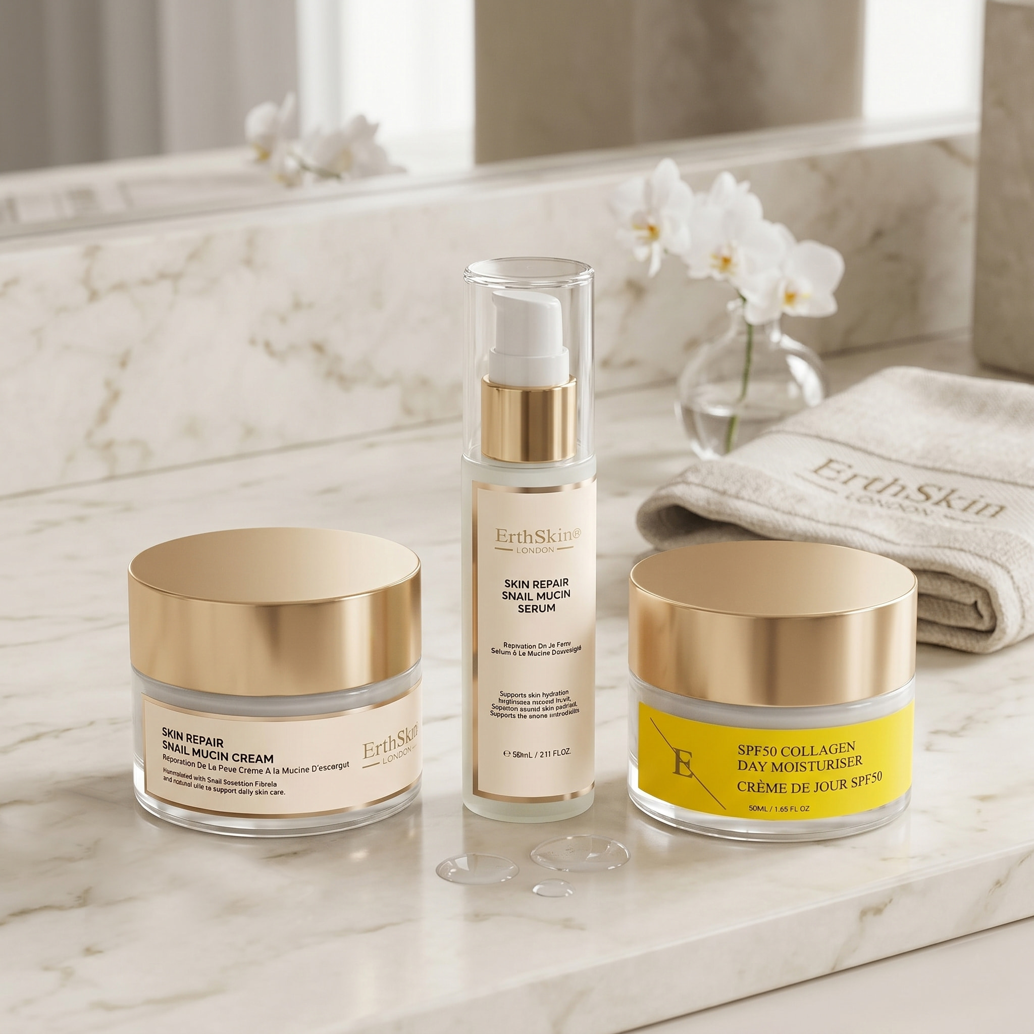 Crema reparadora de caracol + sérum de caracol + crema de día con SPF 50