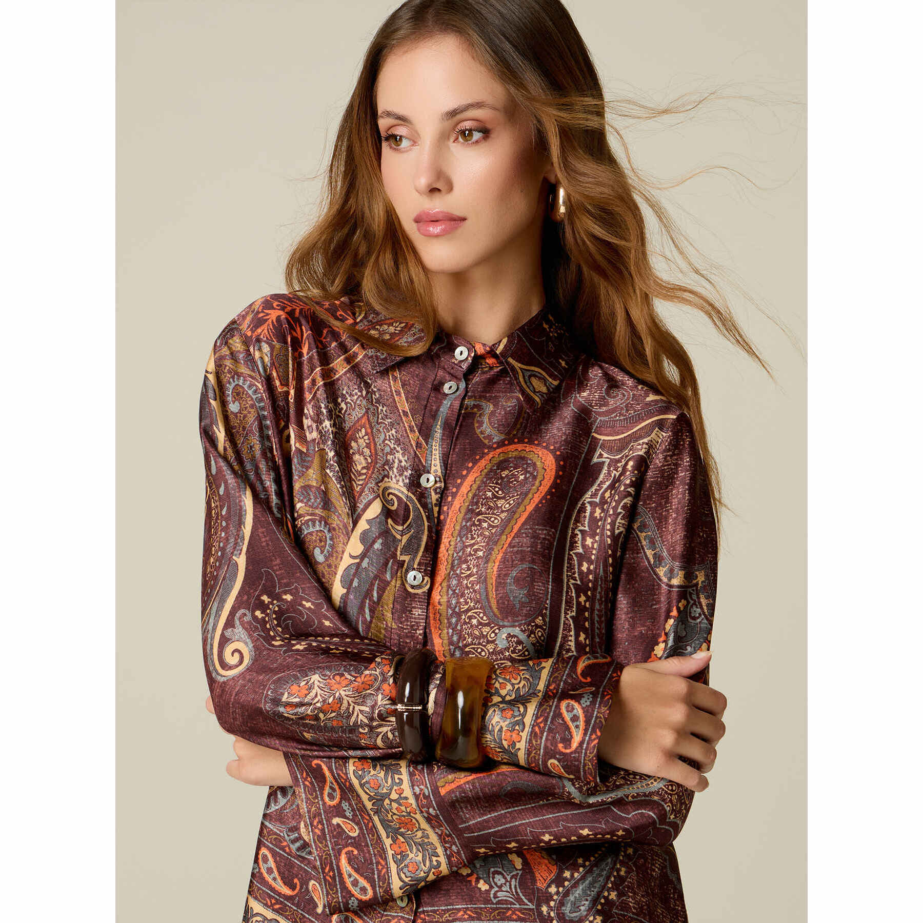 Oltre - Camisa de satén estampada - Burgundy
