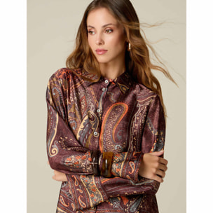 Oltre - Camisa de satén estampada - Burgundy