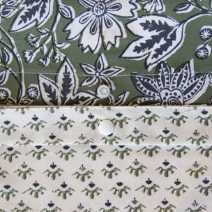 Parure de lit coton et lyocell 2 places imprimé floral vert NEYO