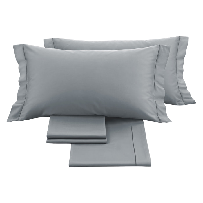 Completo letto in raso tinta unita silver 100% cotone