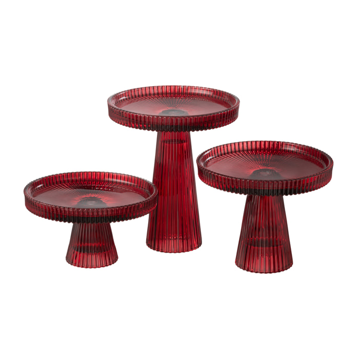 J-Line plat à gateaux Nelly - verre - rouge cerise - 3 pcs