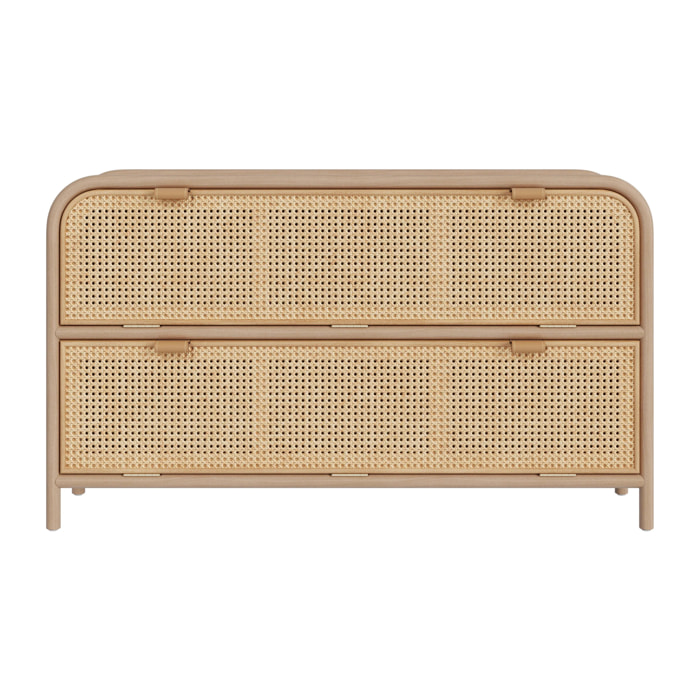Commode en rotin et bois massif, 2 portes abattantes - Alata