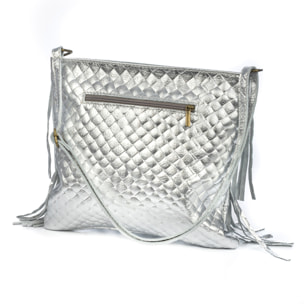 Avise bolso bandolera con flecos mujer. Piel auténtica Gamuza lacada brillante.