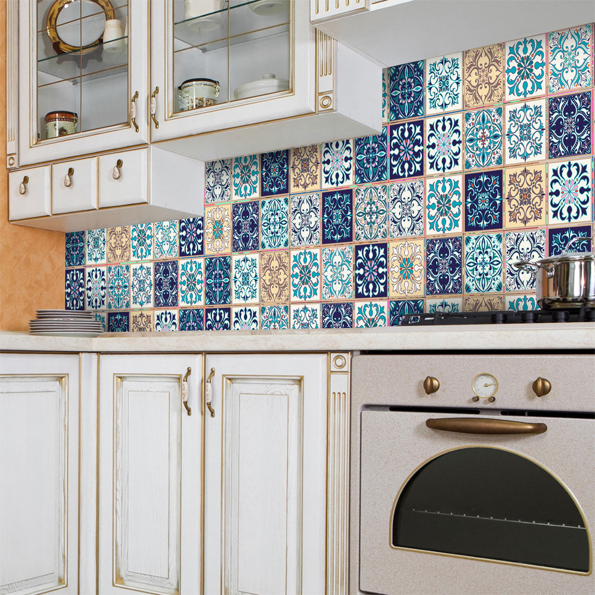 Stickers muraux - Sticker Mural Carrelage adhésif Cuisine Salle de Bain - 24 STICKERS CARRELAGES AZULEJOS LARISSA