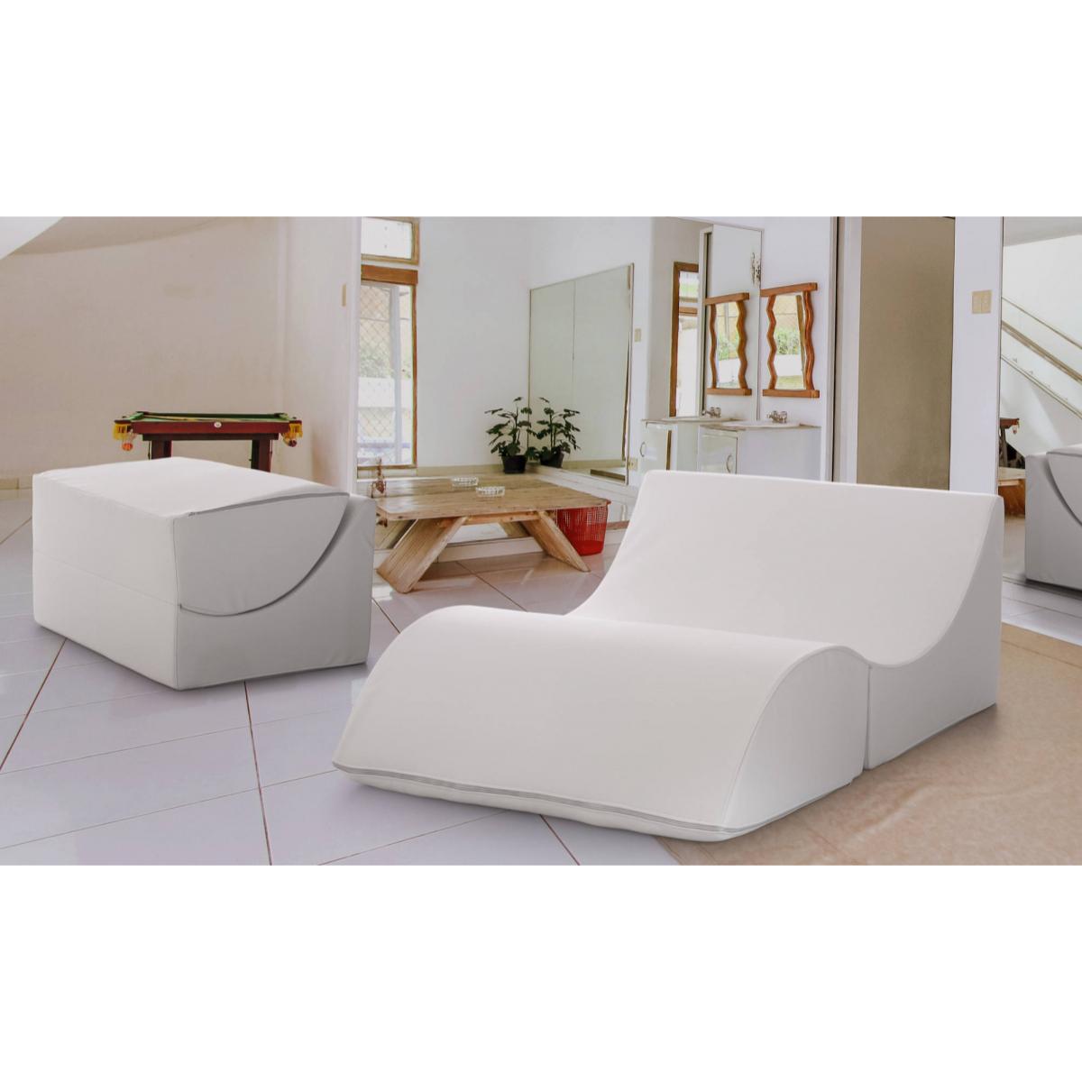 Letto pieghevole Annabella, Pouf trasformabile in letto matrimoniale, 100% Made in Italy, Pouf trasformabile in una chaise longue in ecopelle, Cm 100x200h70, Bianco