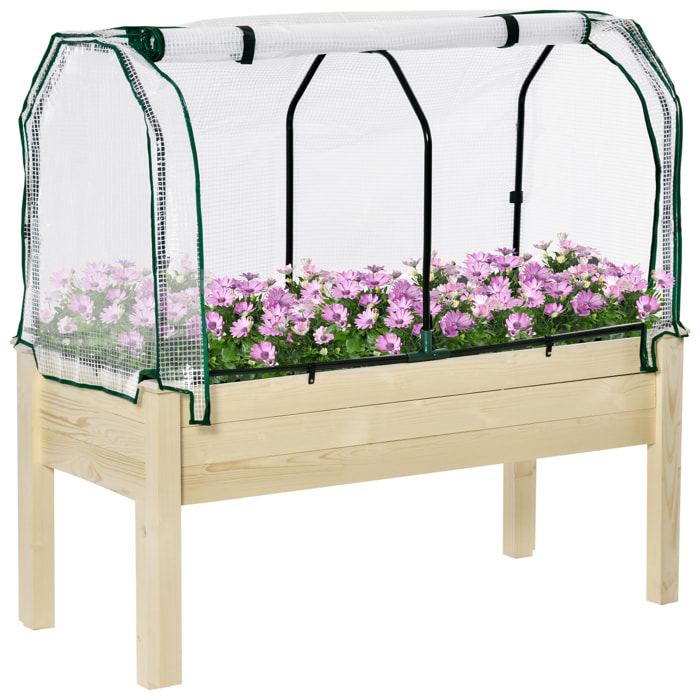 Huerto Urbano Elevado de Madera 121x55x117 cm con Cubierta de Protección Mesa de Jardinera para Cultivo Flores Vegetales en Jardín Terraza Color Natural