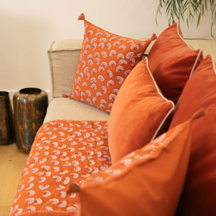 Coussin décoratif imprimé motif floral - Brique