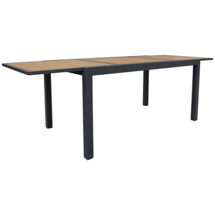 Salon de jardin PALERMO extensible en textilène gris 8 places - aluminium anthracite et effet bois