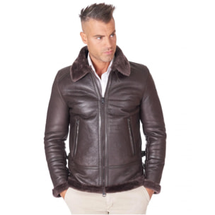 Montone Shearling testa di moro biker uomo collo camicia con fibbia