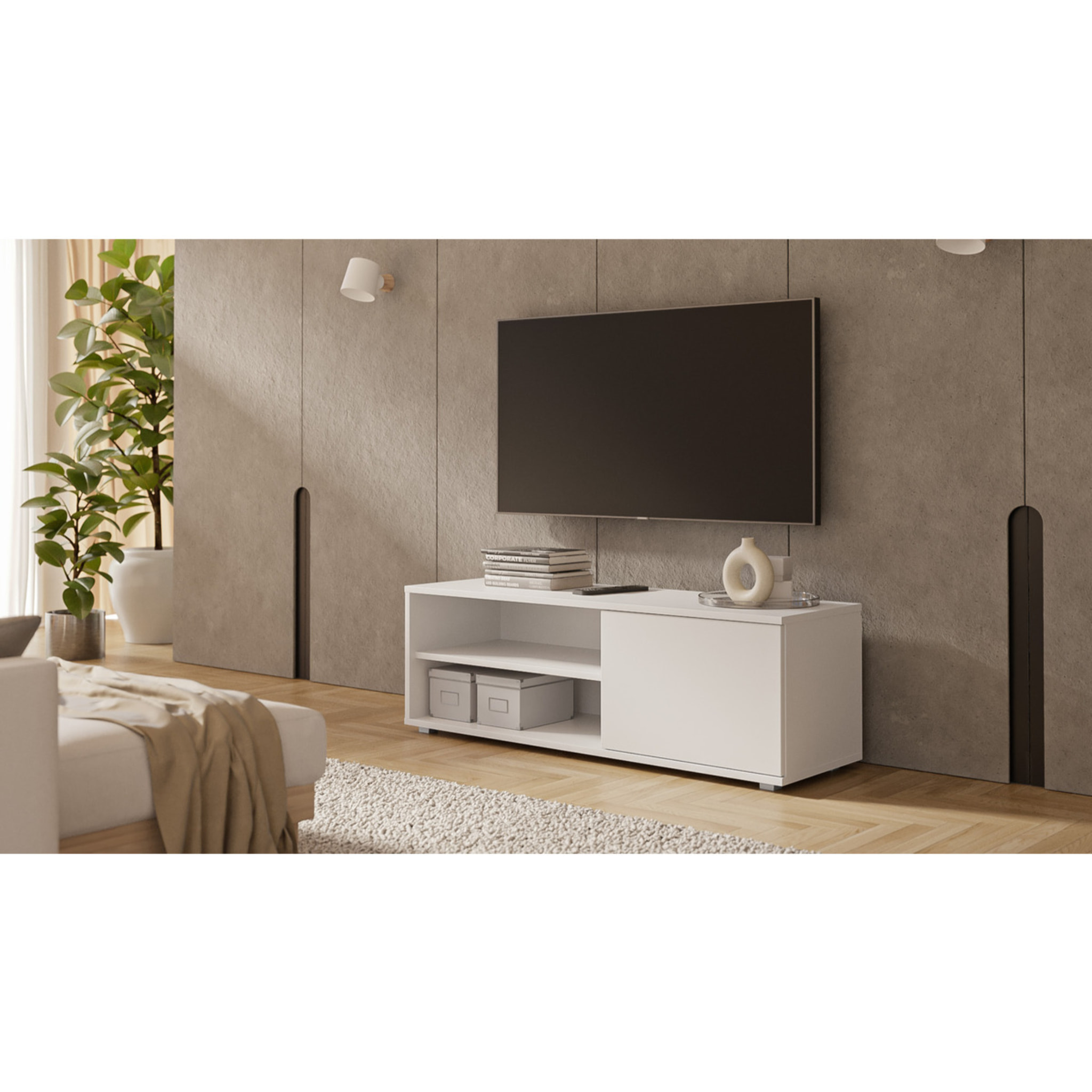 Mobile TV VIVA 110 cm bianco con gambe in plastica