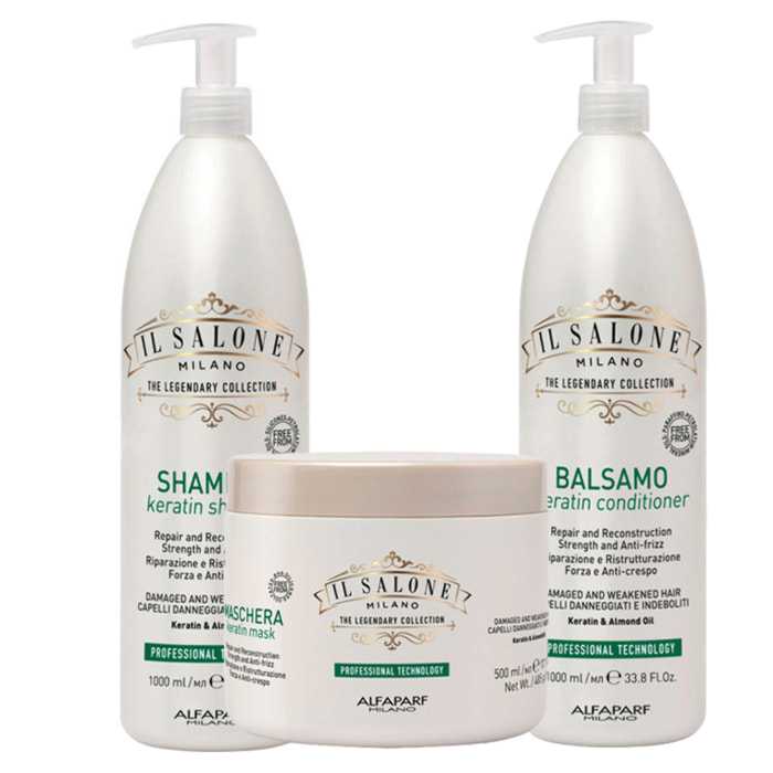 ALFAPARF MILANO Kit Il Salone Keratin Shampoo 1000ml + Mask 500ml + Conditioner 1000ml