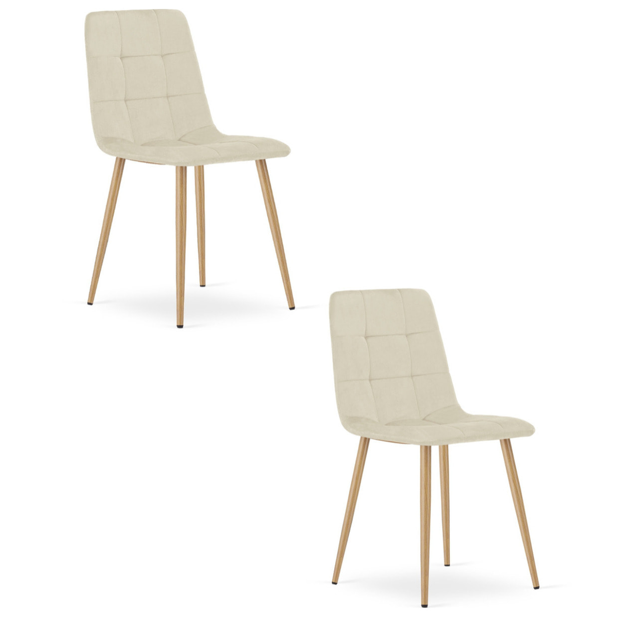 Set di 2 sedie Kara in velluto beige chiaro e gambe effetto legno