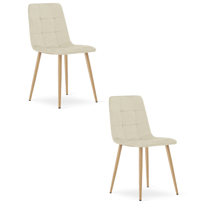 Set di 2 sedie Kara in velluto beige chiaro e gambe effetto legno
