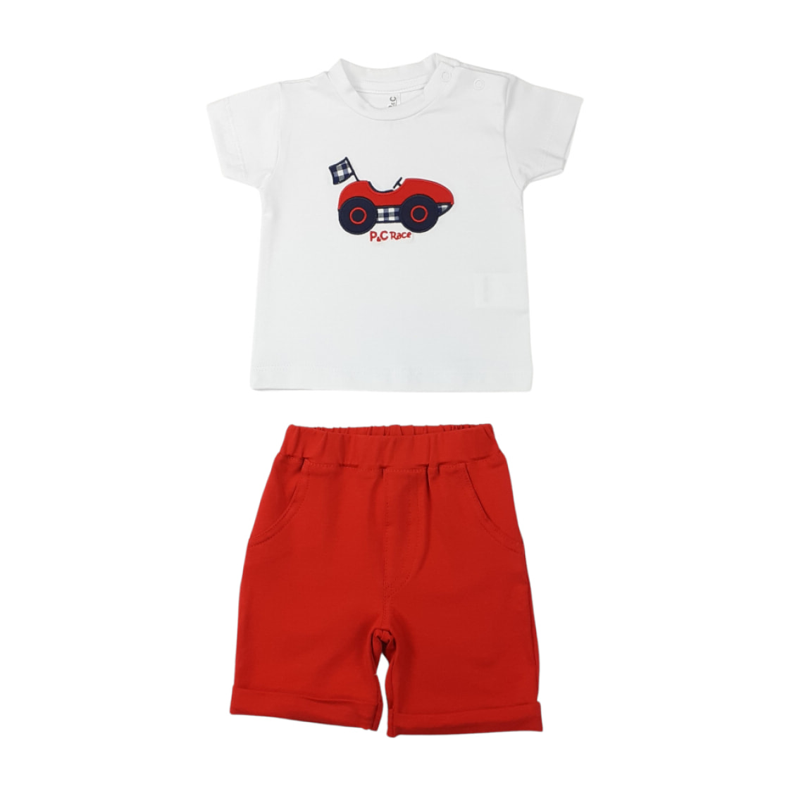 SET 2 PCS TSHIRT JERSEY BIANCO SHORT ROSSO