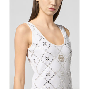 PHILIPP PLEIN Tank Top Rhomb Flower Strass