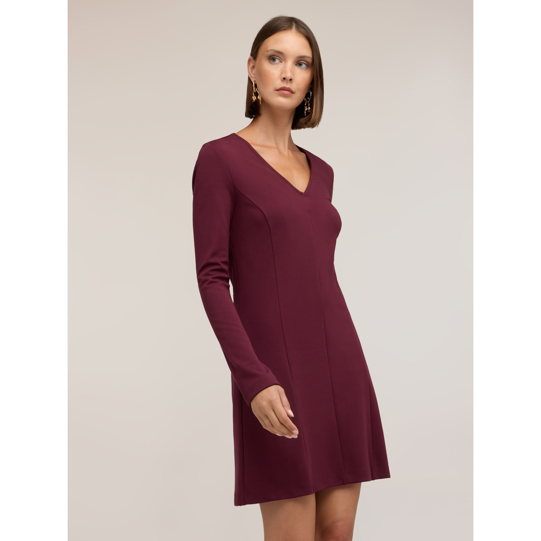 Motivi - Vestido evasé en punto Milano - Burgundy