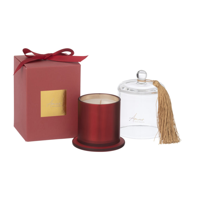 J-Line bougie parfumée Cloche Amour - Mimosa & Rose - verre - rouge - small - 30H