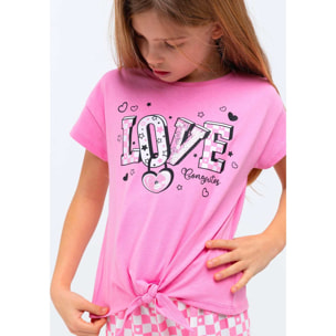 Camiseta Niña Estampado Anudado En Rosa