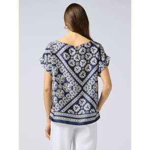 Oltre - Blusa in raso fantasia - Blu