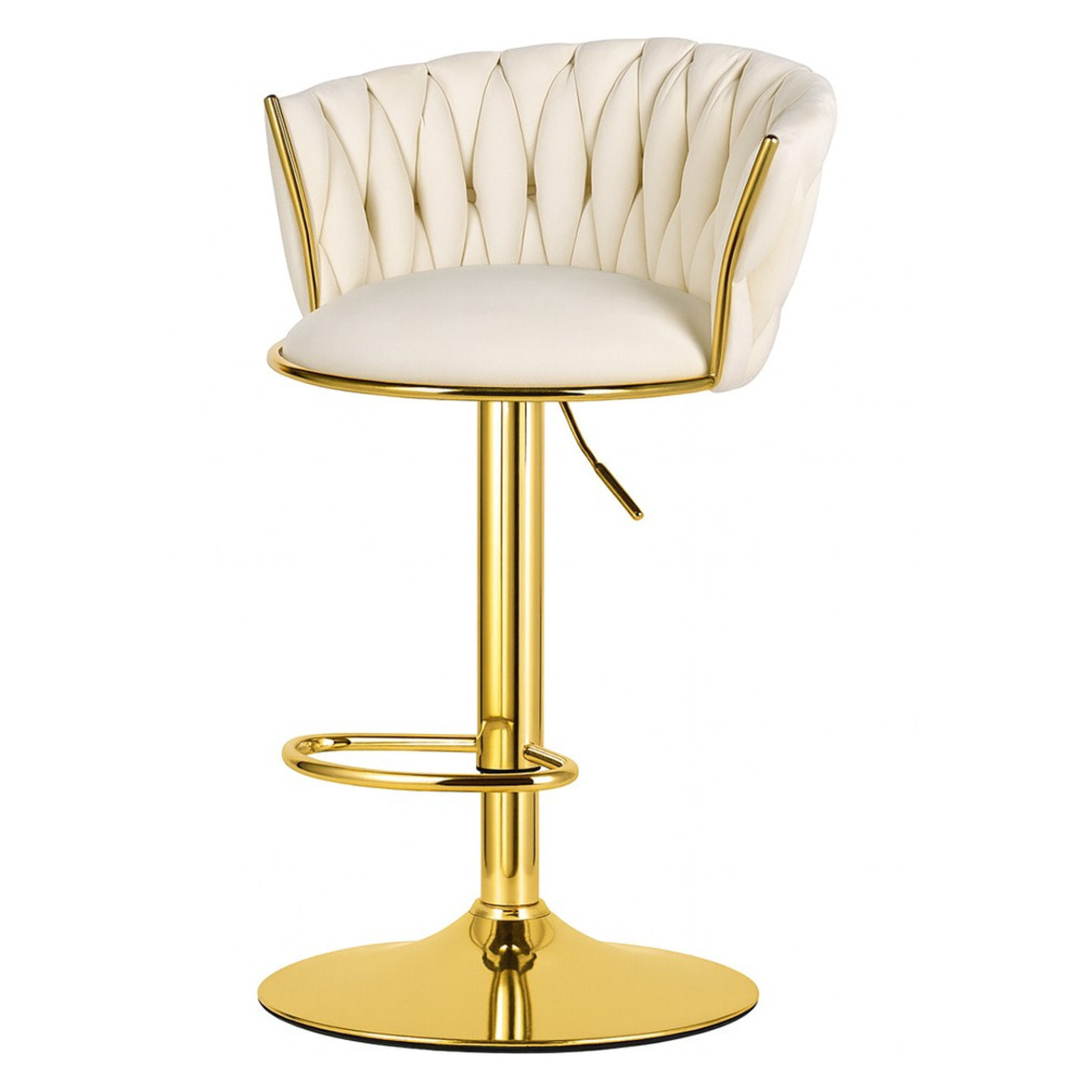 Sgabello da bar Mig in velluto beige e metallo dorato