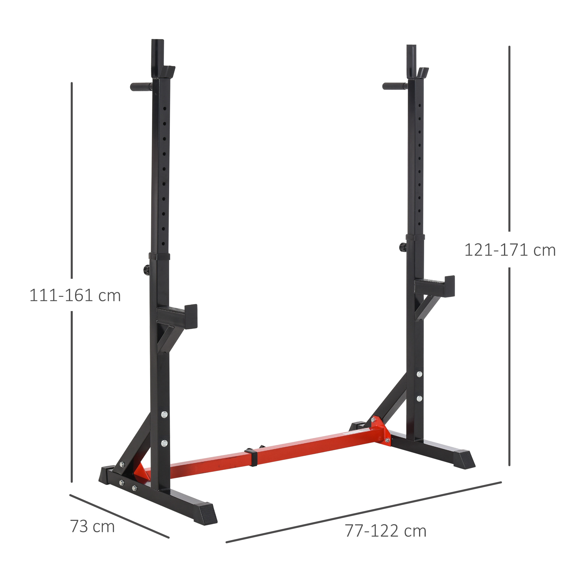 Soporte Ajustable para Barras de Pesas Estante Soporte Multifuncional para Ejercicios en Hogar y Oficina Carga 150 kg Altura Regulable de 121-171 cm Negro y Rojo