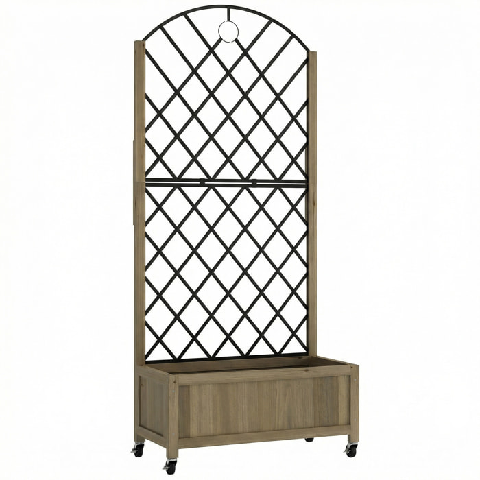 Jardinière mobile treillis haut acier noir bois traité carbonisation