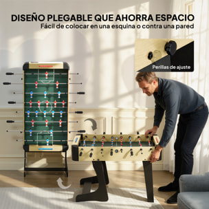 Futbolín para Niños Plegable, Mesa de Futbolín de Madera con 2 Marcadores, 8 Asas, 22 Jugadores, 8 Barras y 2 Bolas, para 2 a 4 Personas, Adultos, Familias, Fiestas, 118x107,5x78 cm, Natural