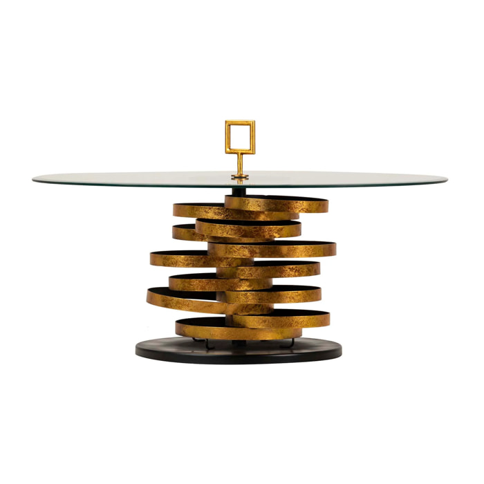Mesa Auxiliar Metal Cristal Dorado Yuku 92x92x50 Cm