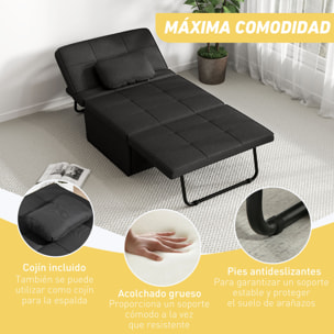 Sofá Cama Plegable 3 en 1 Sofá Cama de 1 Plaza Tapizado en Lino Sofá Cama Convertible con Respaldo Ajustable en 5 Posiciones Reposapiés y Reposacabezas Carga 200 kg Negro