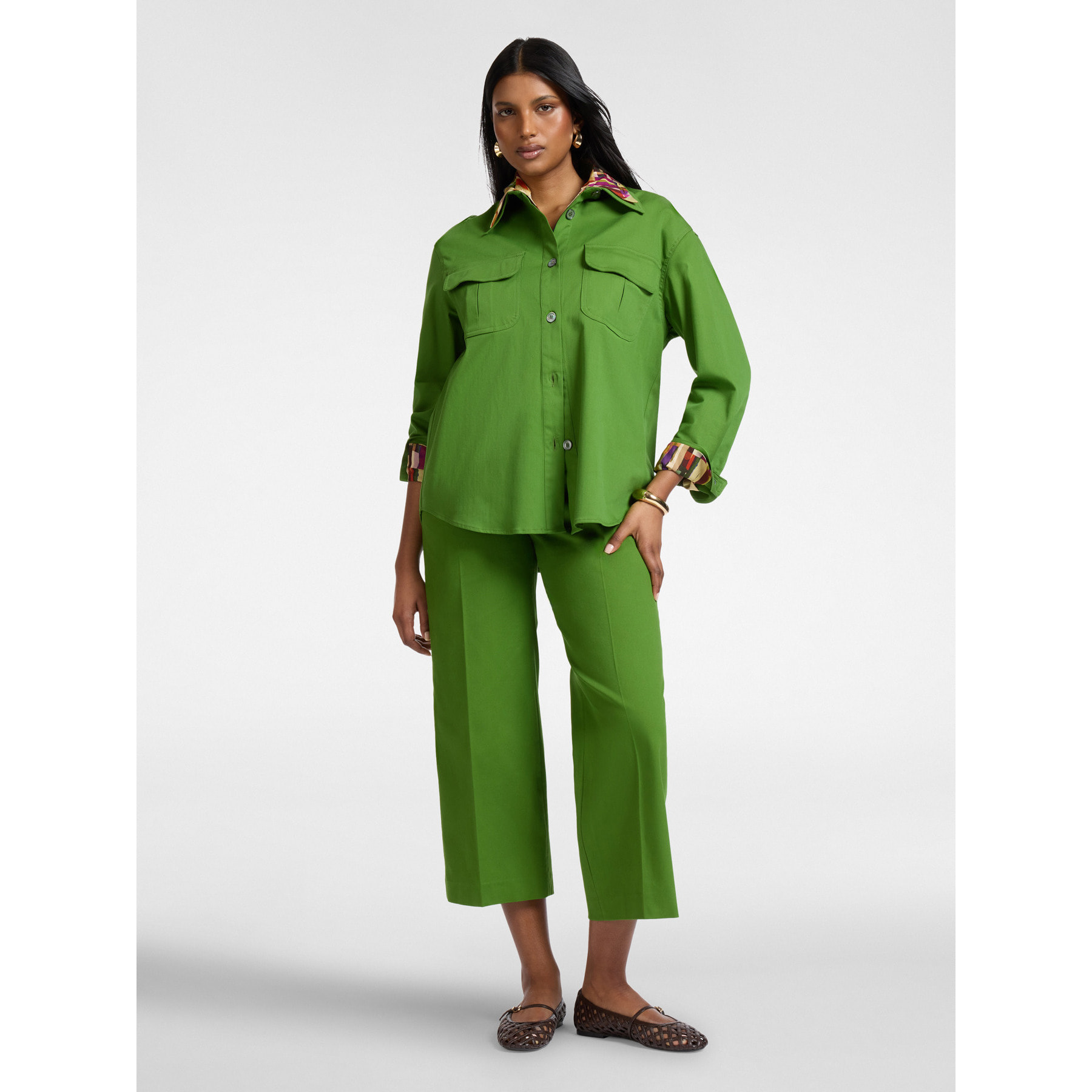 Elena Mirò - Camisa en gabardina con bolsillos - Verde