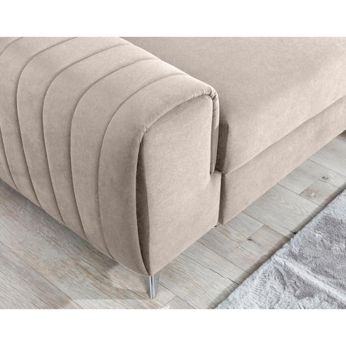 Talisay - canapé d'angle droit - 5 places - convertible avec coffre - en velours - Beige