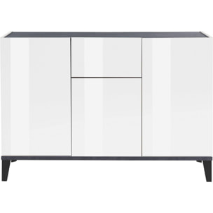 Credenza moderna a 3 ante e 1 cassetto, Made in Italy, Madia da cucina rialzata, Buffet di design da soggiorno, Cm 120x40h82, Bianco lucido e Ardesia