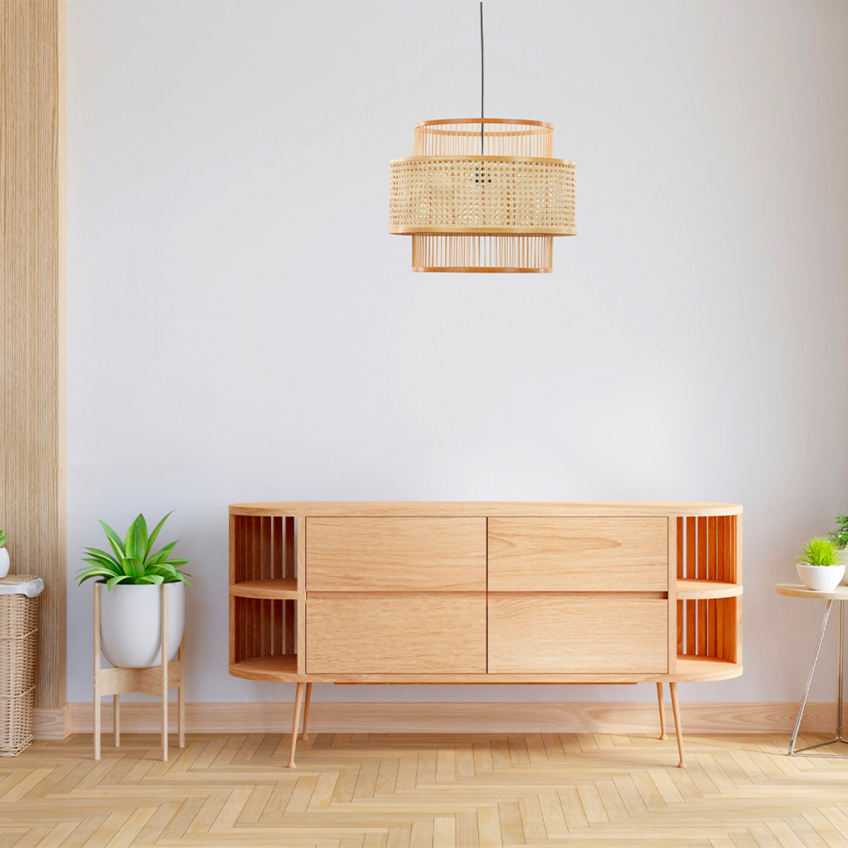 Suspension Bambou Naturel, 50x40 cm, Lumière Tamisée, Style Bohème