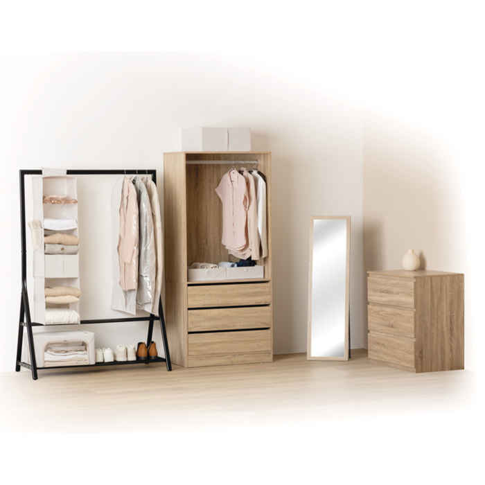 Dressing "Dolo" 3 tiroirs avec penderie effet bois