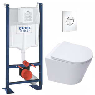 Pack WC Bâti-support autoportant + WC sans bride SAT Infinitio + Abattant softclose + Plaque blanc alpin
